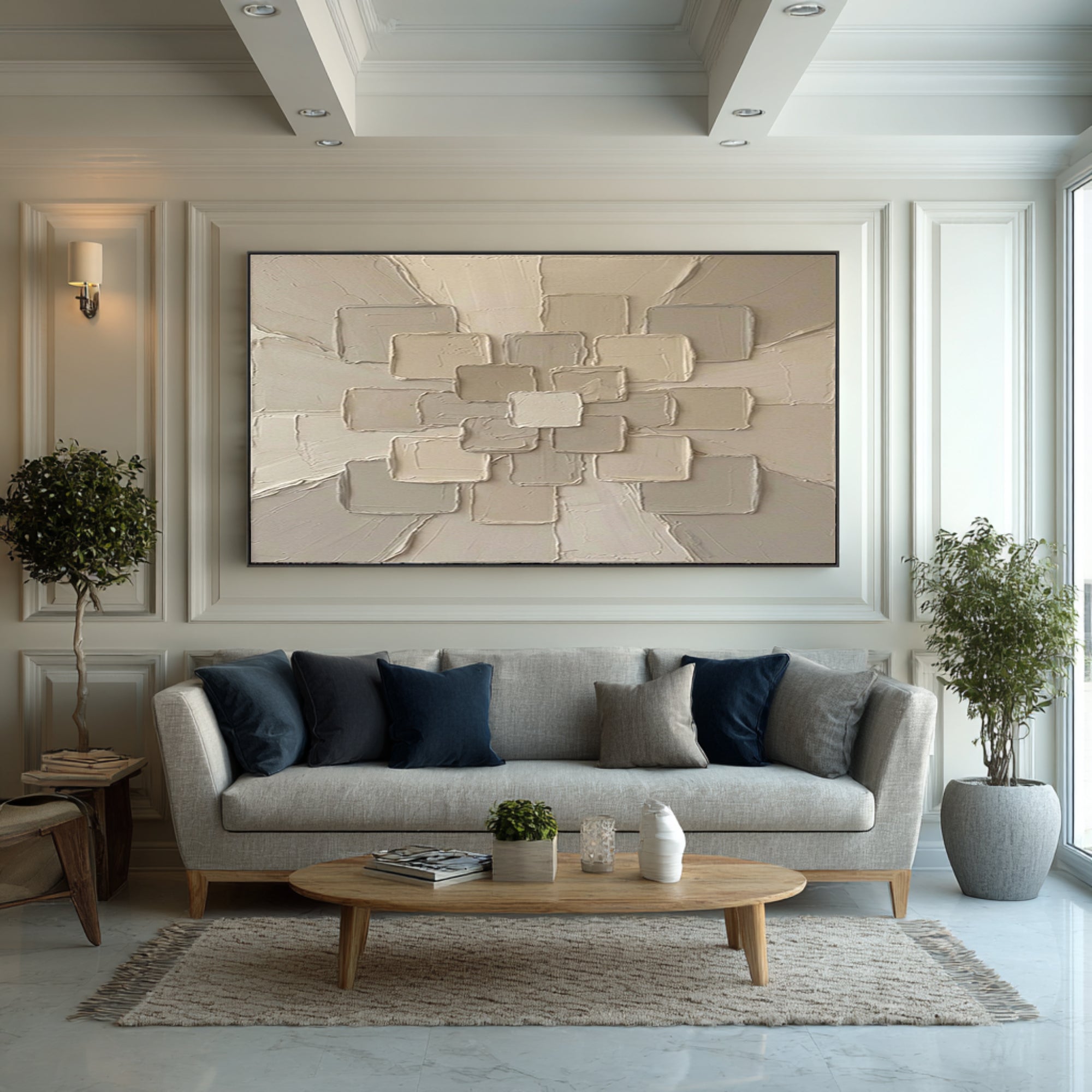 Large Sculptural Texture Wall Art Hand Painted Neutral Canvas