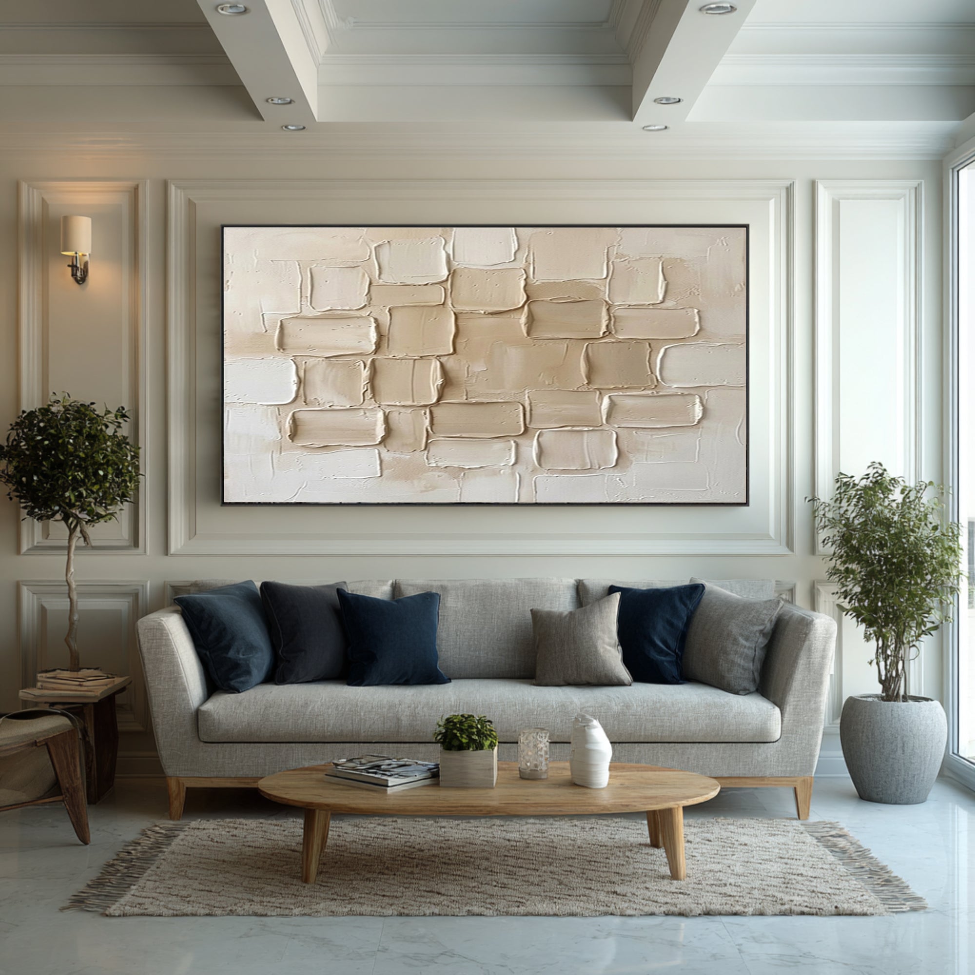 Large Beige Minimalist Textured Wall Art Neutral Contemporary Canvas