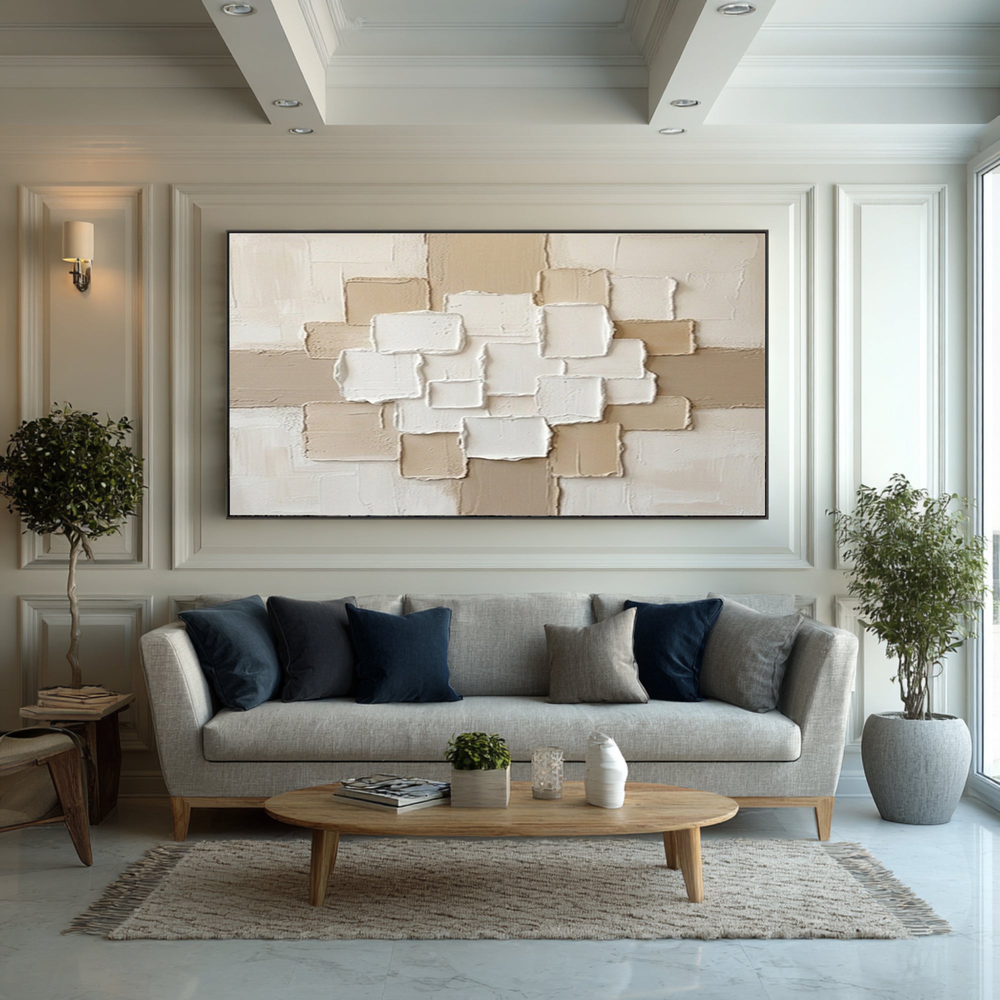 Large Minimalist Neutral Textured Canvas Art Geometric Abstract Painting