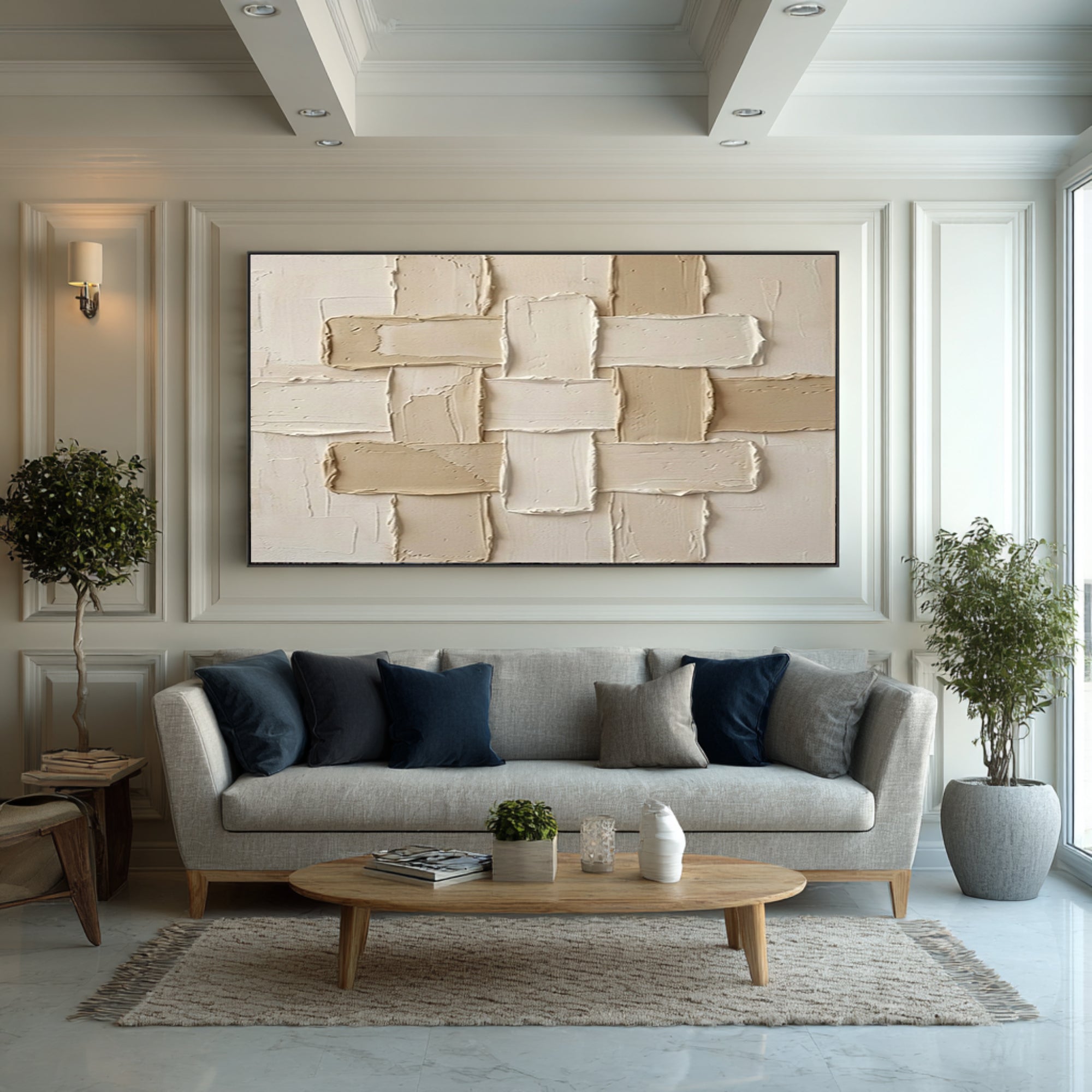 Large Beige Textured Abstract Wall Art Contemporary Neutral Decor