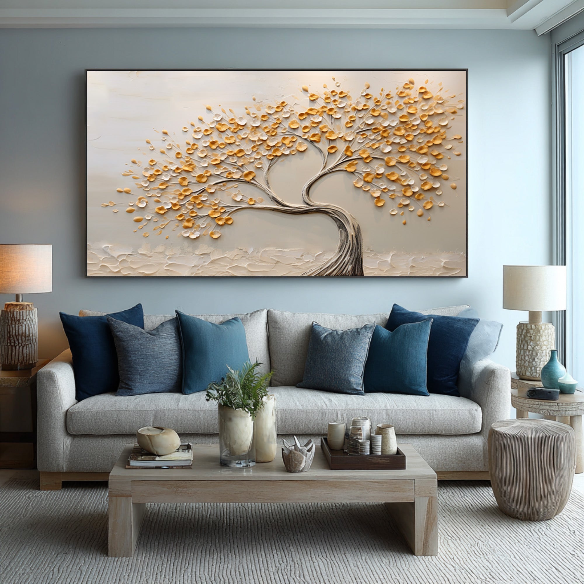 Dimensional Tree Painting Golden Leaves Modern Gallery #AG 093