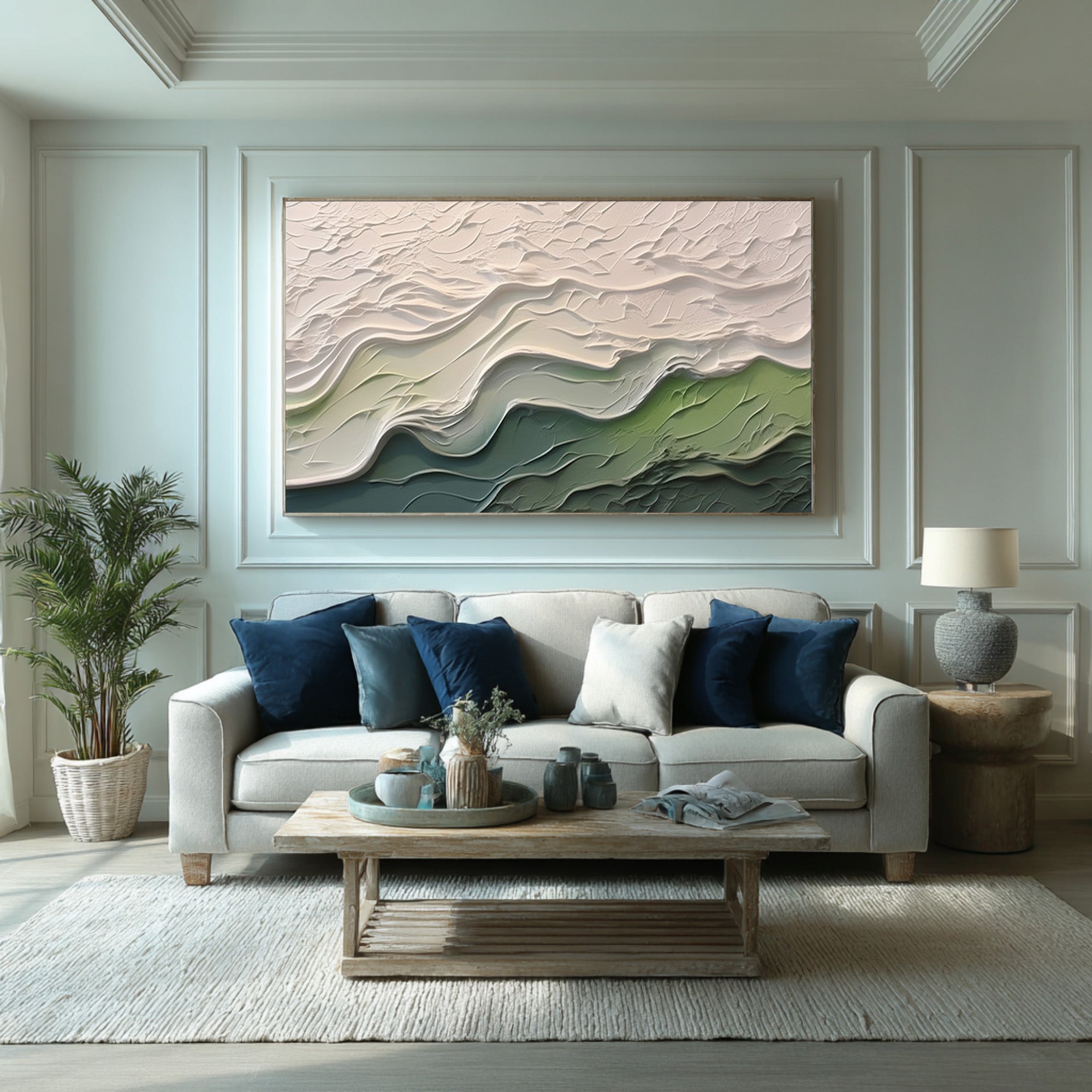 Contemporary Wall Art Green and White Abstract Piece #AG 094