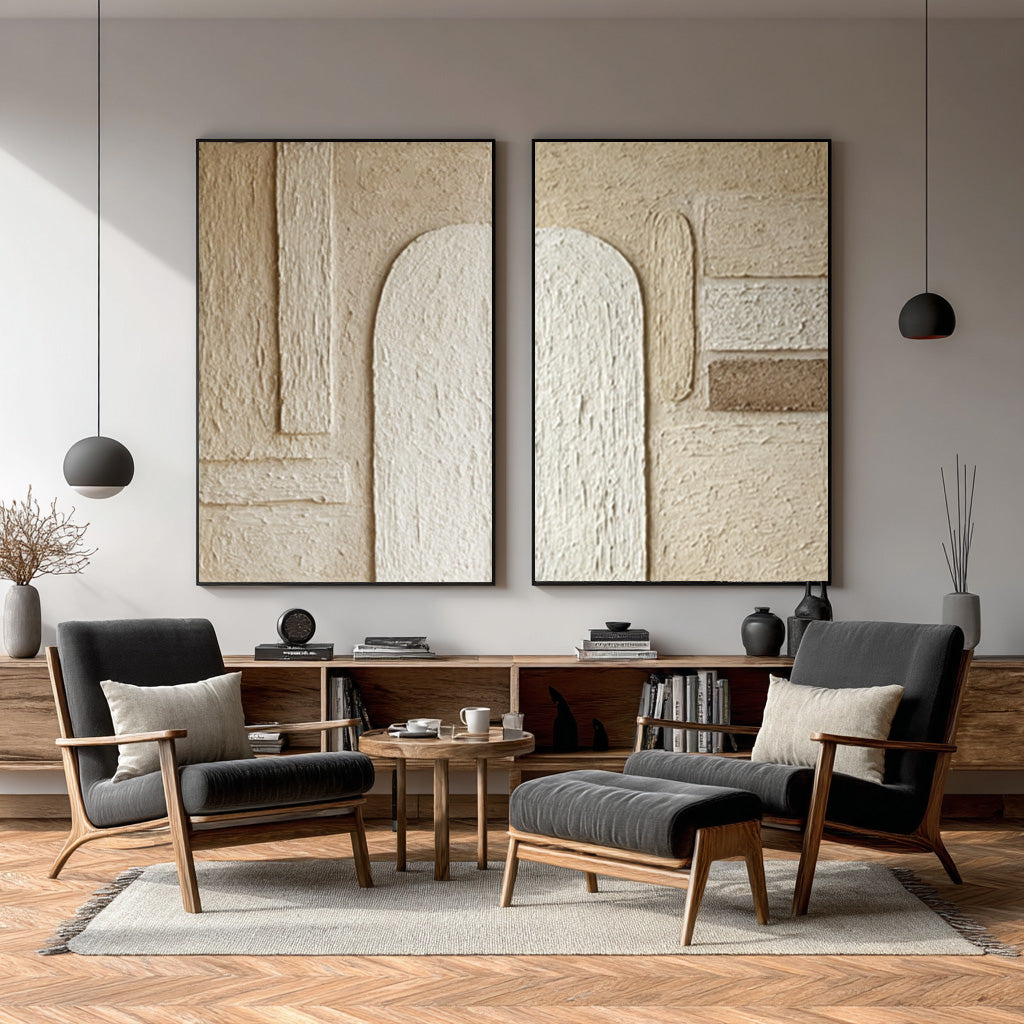Minimalist Textured White Canvas Art Square Wall Decor #AG 043