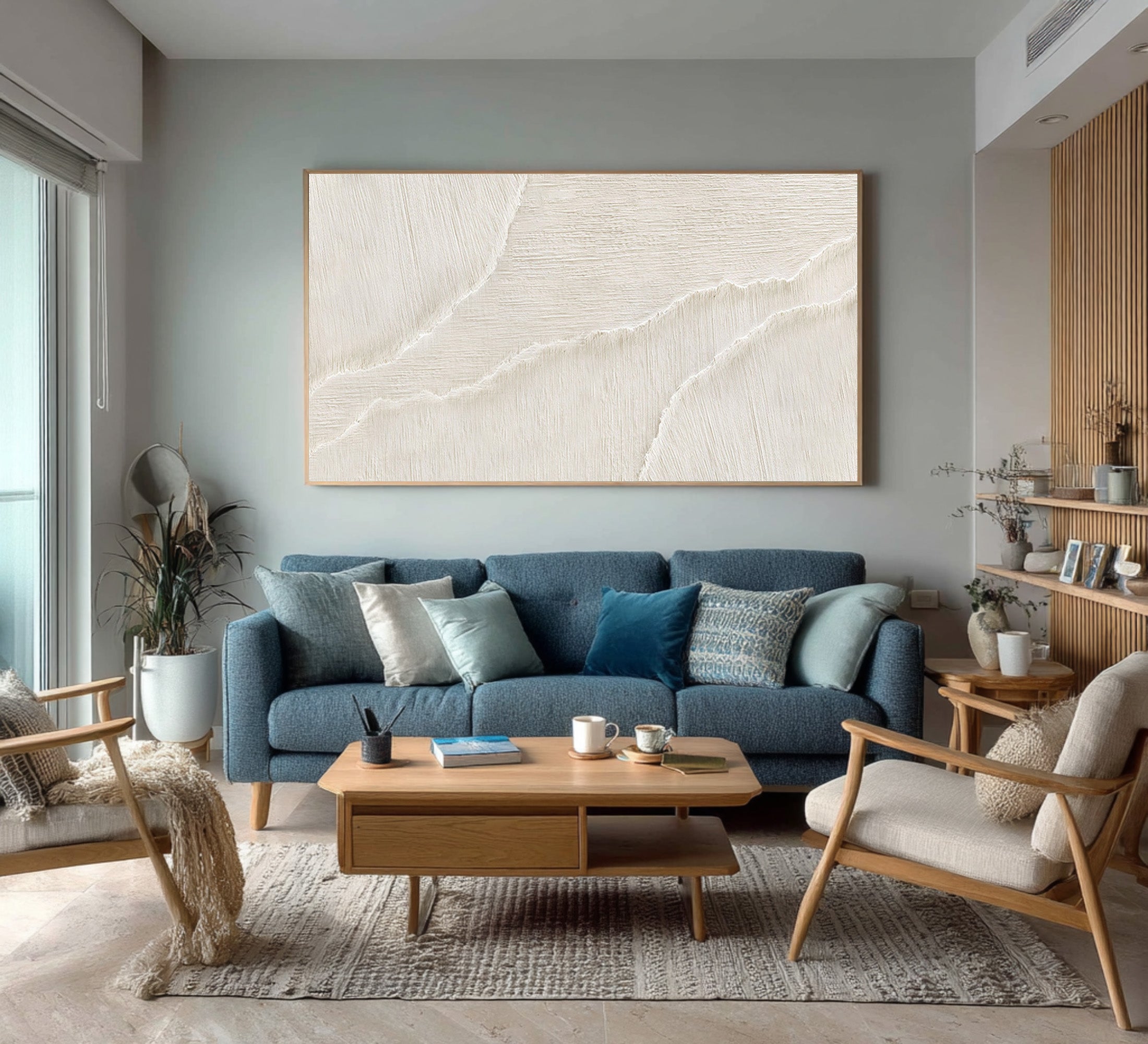Neutral Tone Ocean Wave Painting - Large Minimalist Canvas #AG 070