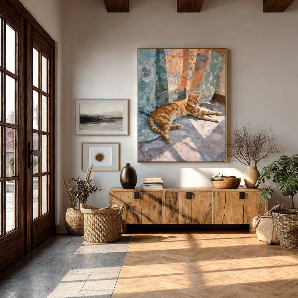 Cat in Sunlight Canvas - Modern Animal Painting #AG 055