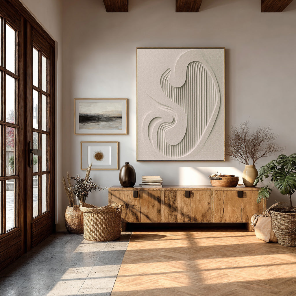 Textured Abstract Canvas Art Subtle 3D Lines Artwork #AG 082
