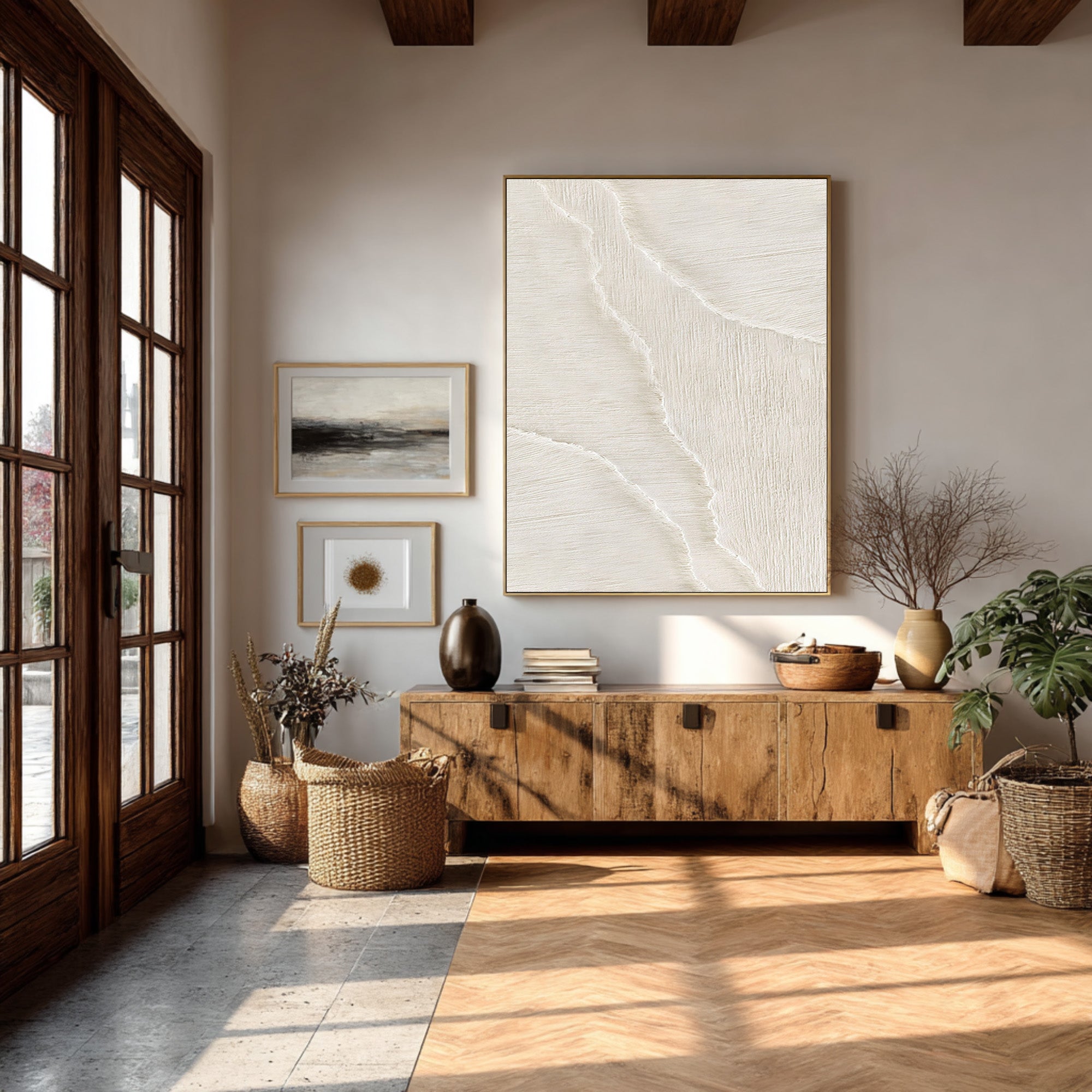 Large Beige Ripple Painting - Minimalist Entryway Art #AG 071