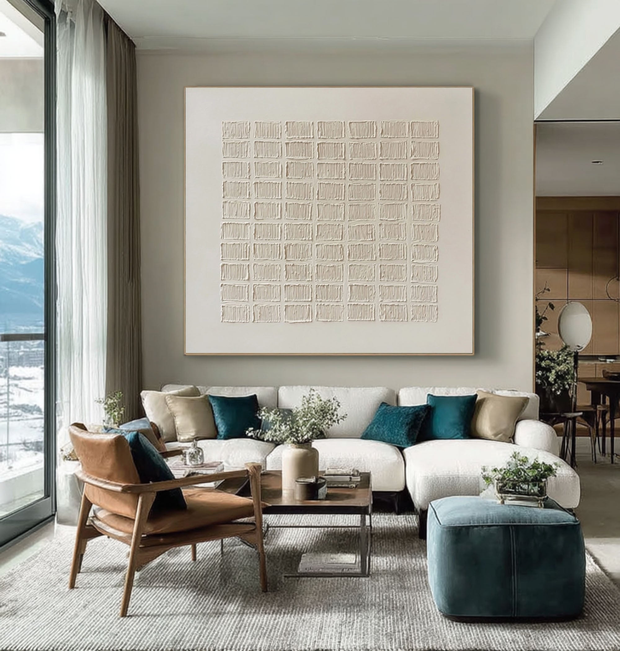 Modern Geometric Texture - White Grid Artwork #AG 059