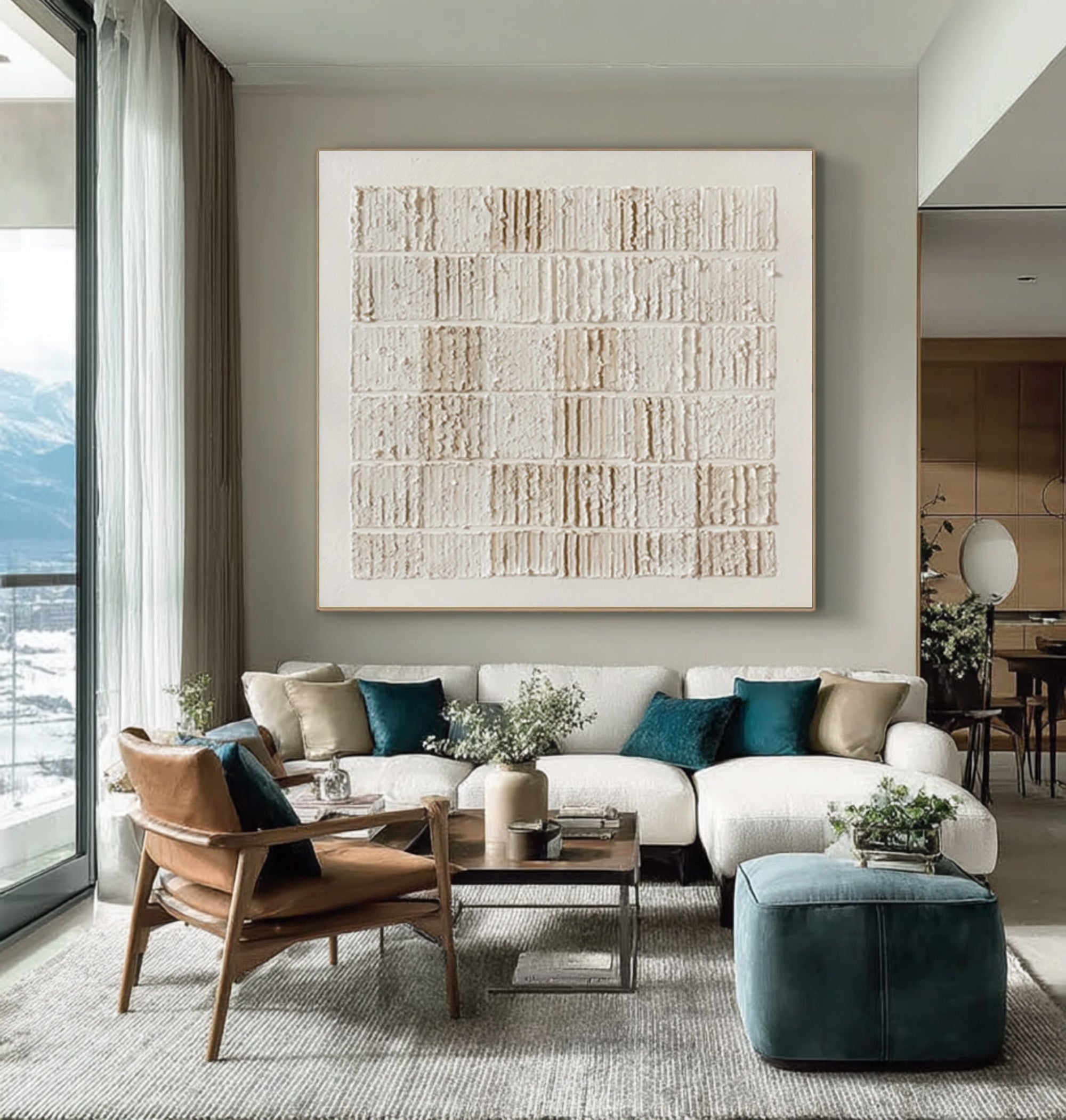 Large White Relief Painting - Minimalist Wall Decor #AG 057