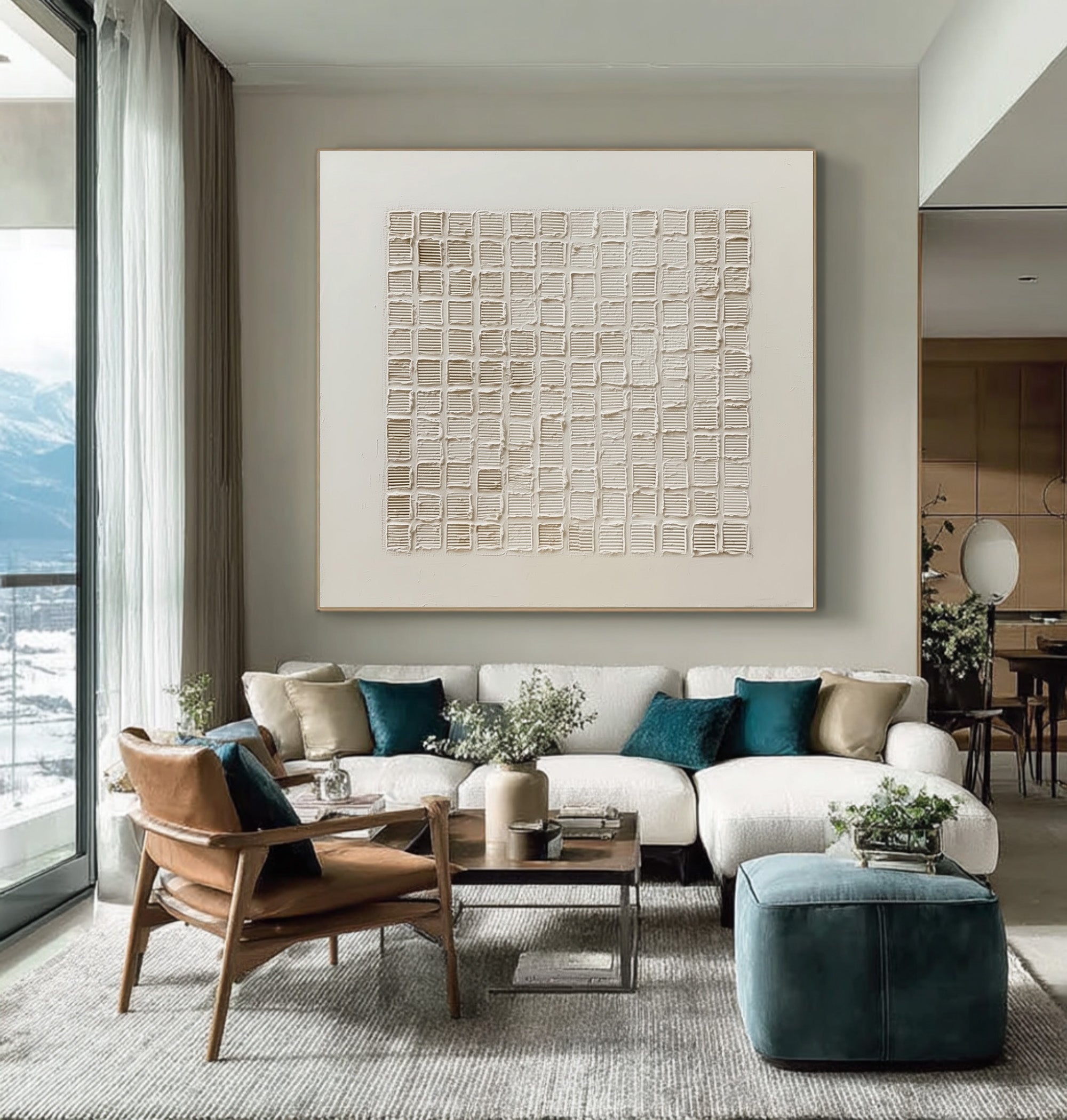 Minimalist Relief Painting - Abstract Grid Decor #AG 058