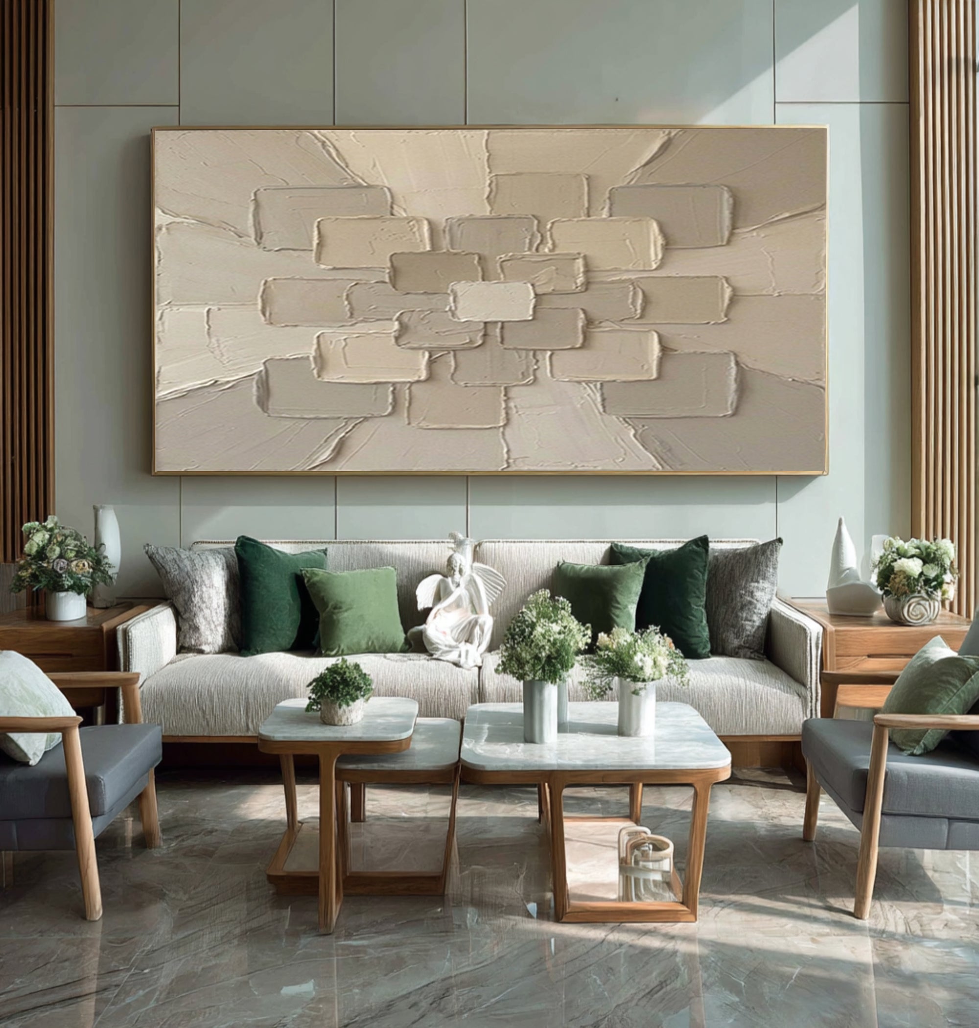 Large Sculptural Texture Wall Art Hand Painted Neutral Canvas