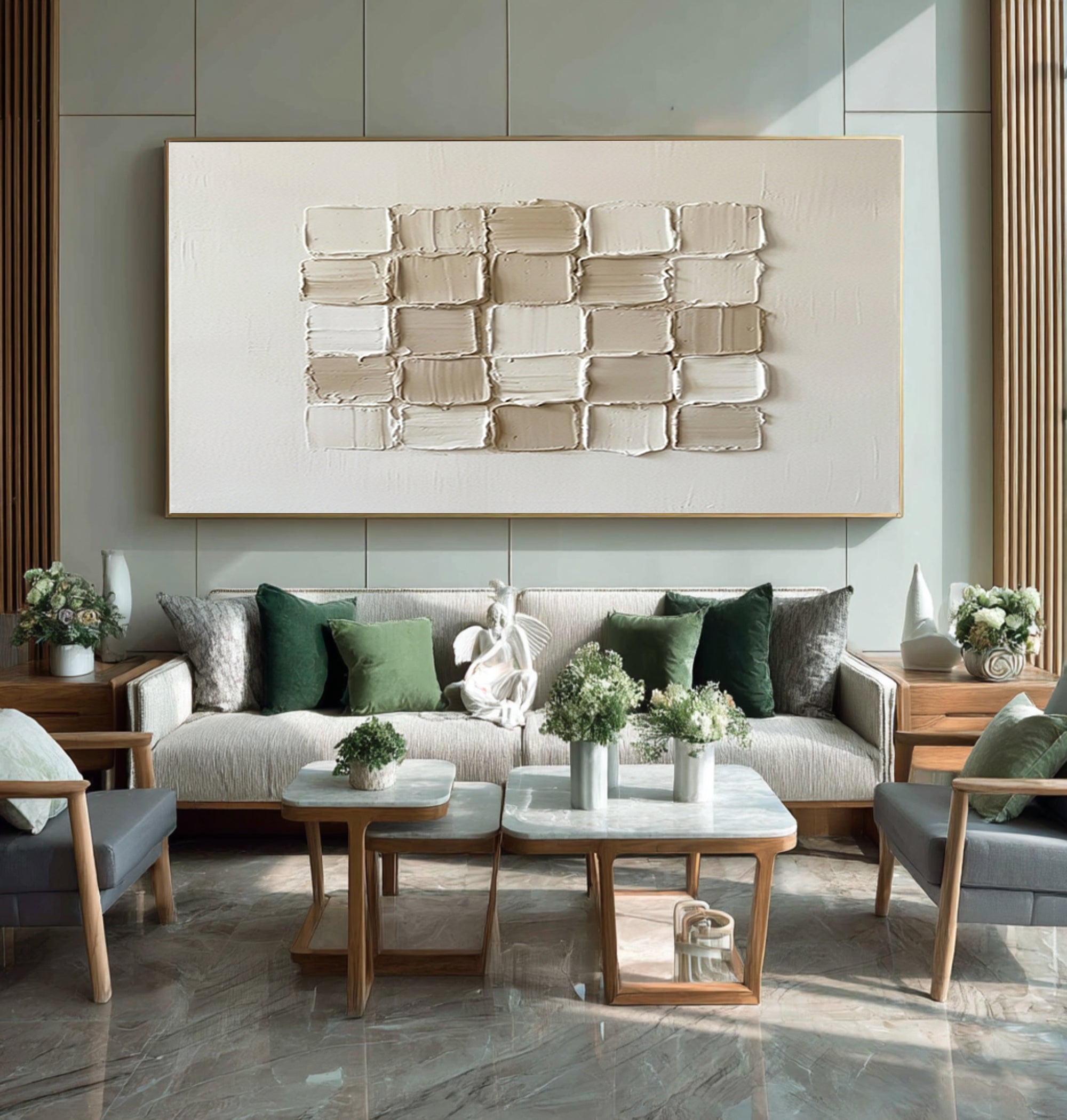 Large Ivory Textured Canvas Art Contemporary Geometric Wall Decor