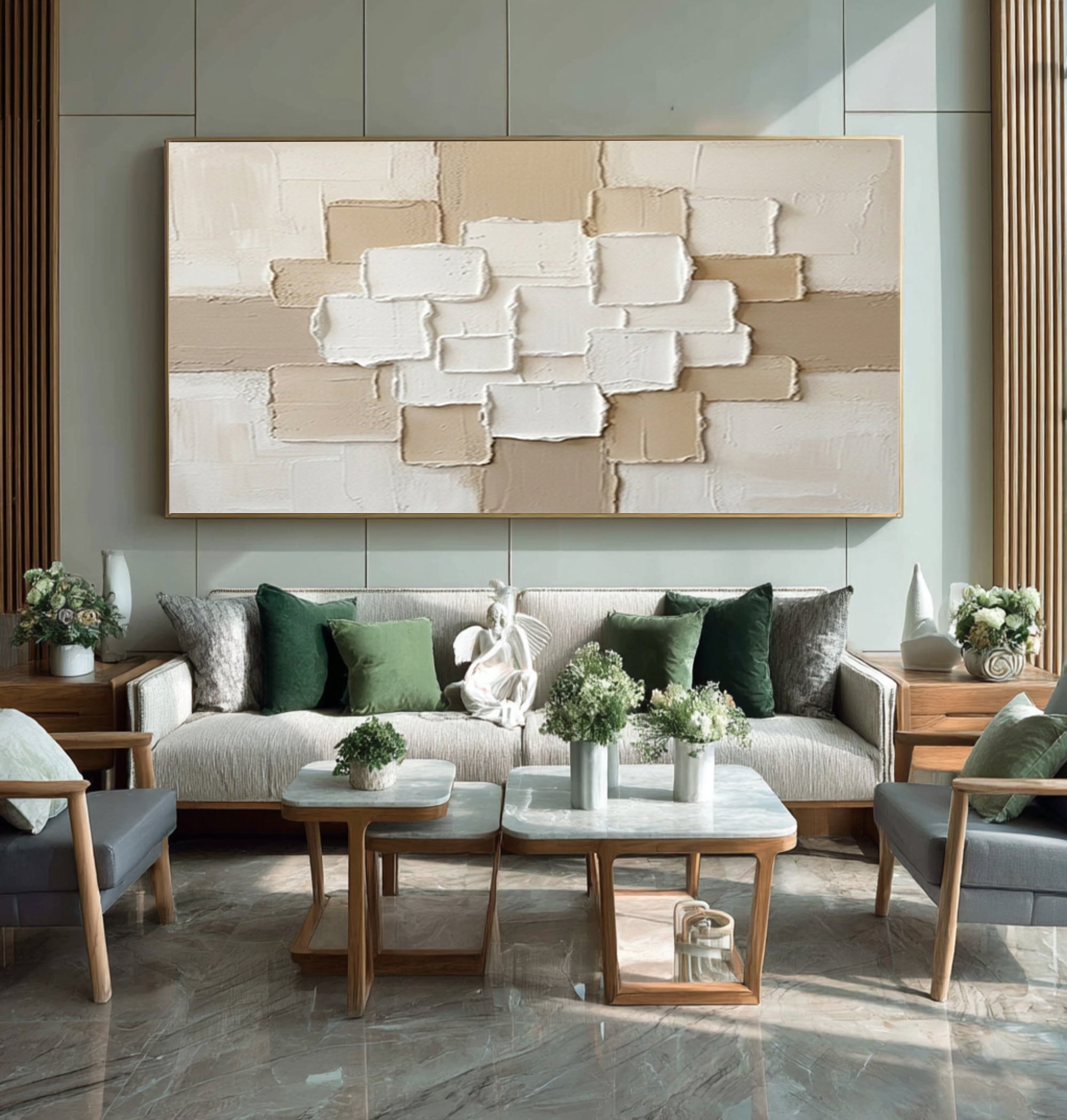 Large Minimalist Neutral Textured Canvas Art Geometric Abstract Painting