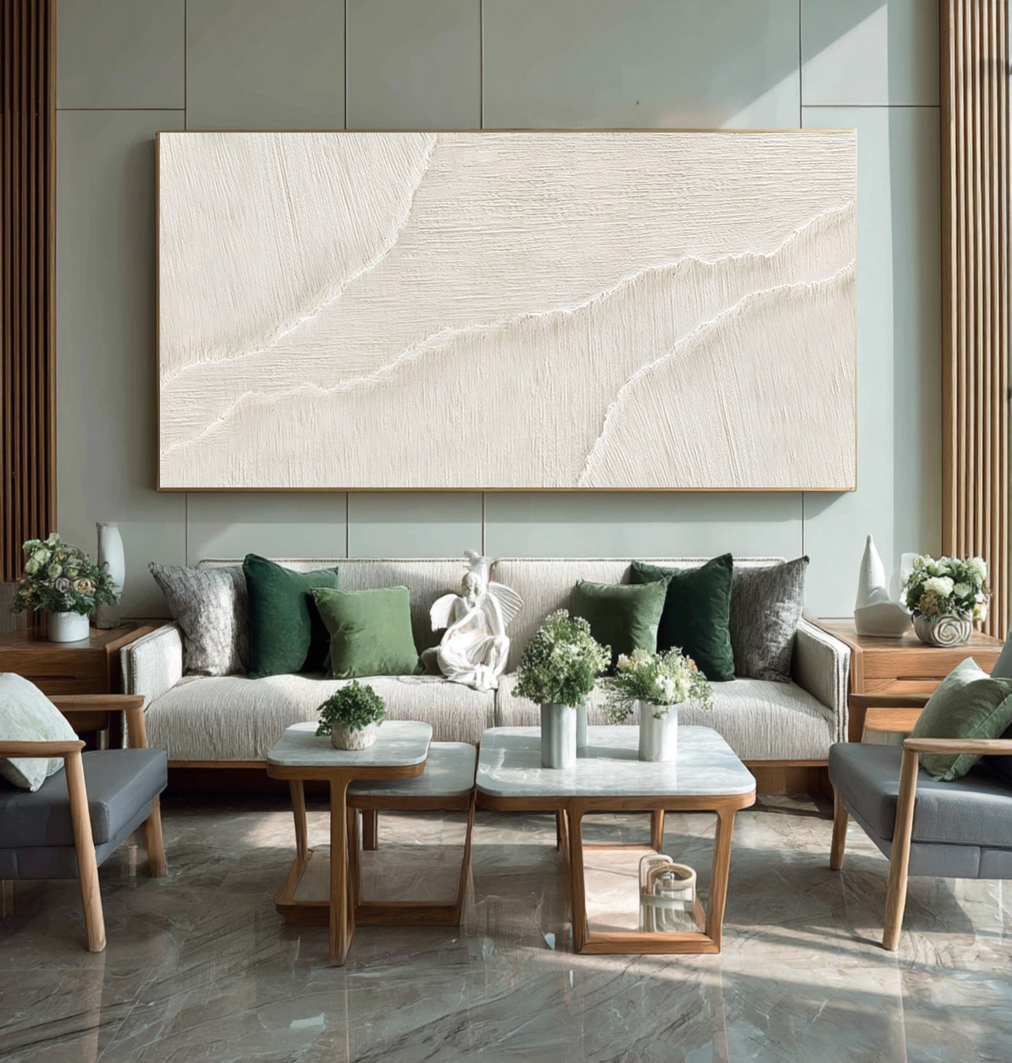 Neutral Tone Ocean Wave Painting - Large Minimalist Canvas #AG 070
