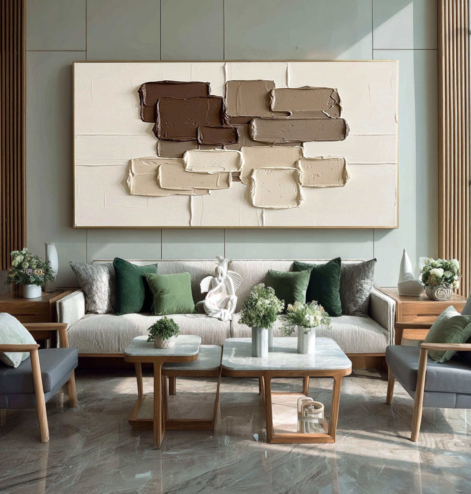 Large Contemporary Neutral Wall Art Geometric Texture Canvas Decor