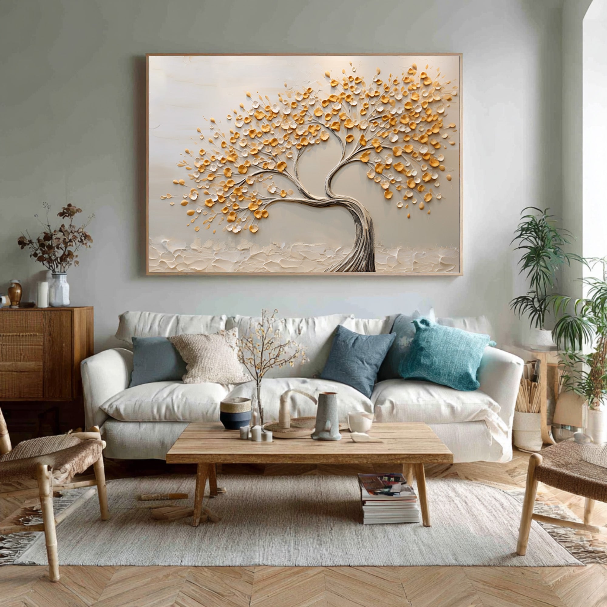 Dimensional Tree Painting Golden Leaves Modern Gallery #AG 093