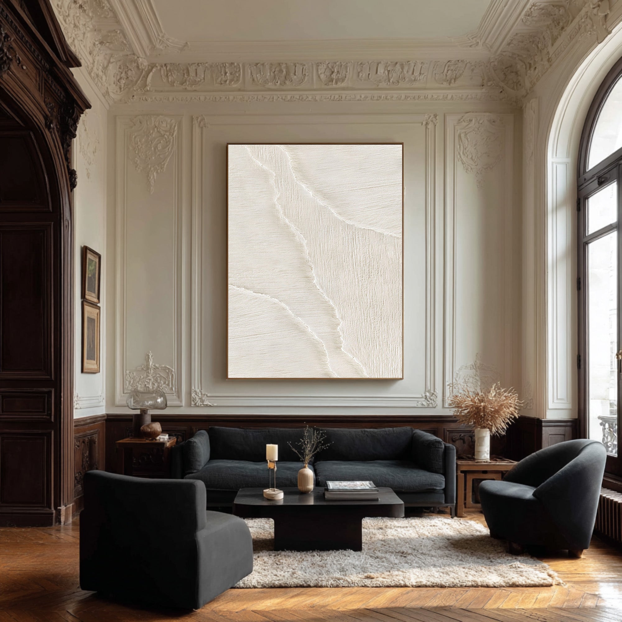 Large Beige Ripple Painting - Minimalist Entryway Art #AG 071