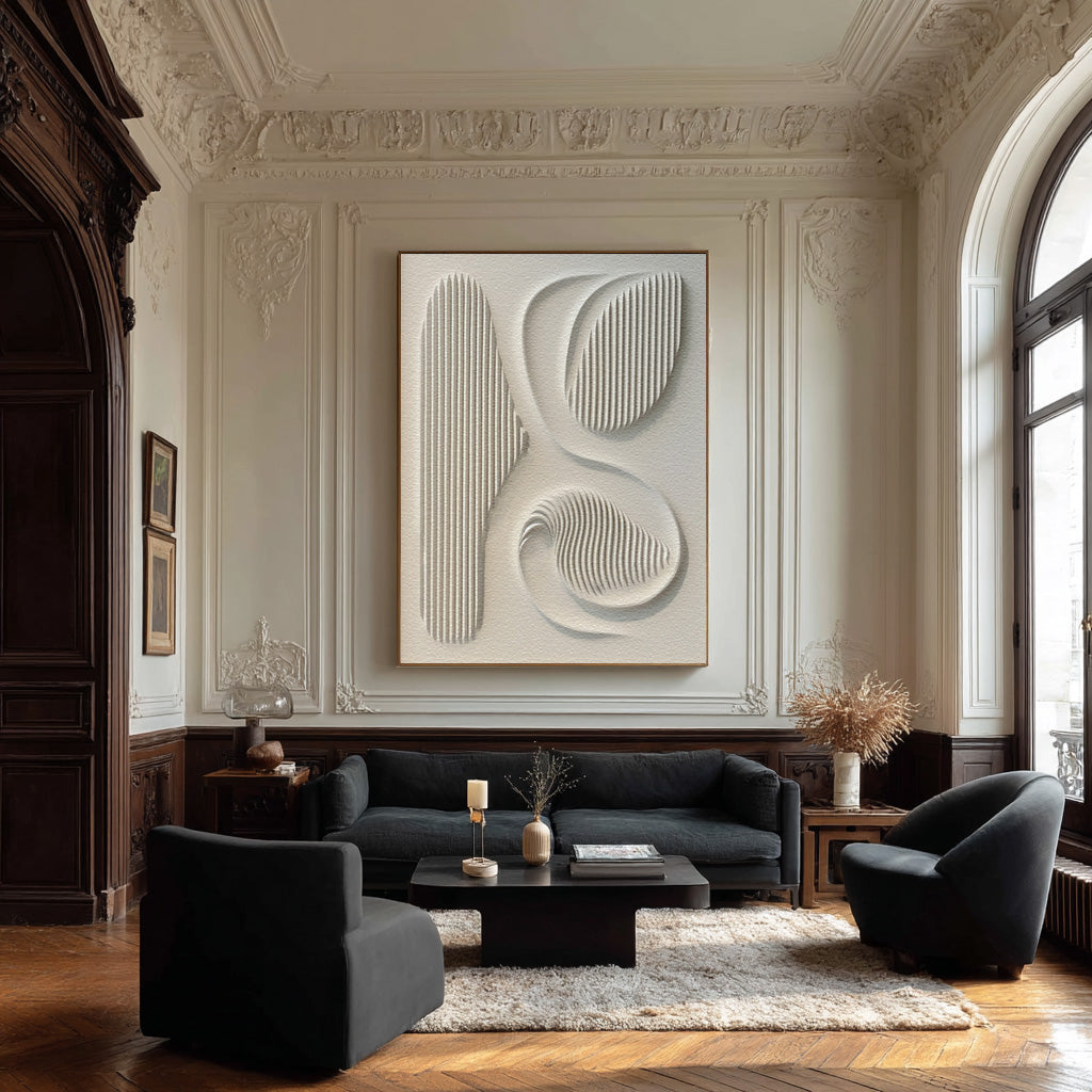 Abstract Curved Line Relief Painting Modern Foyer Art #AG 084