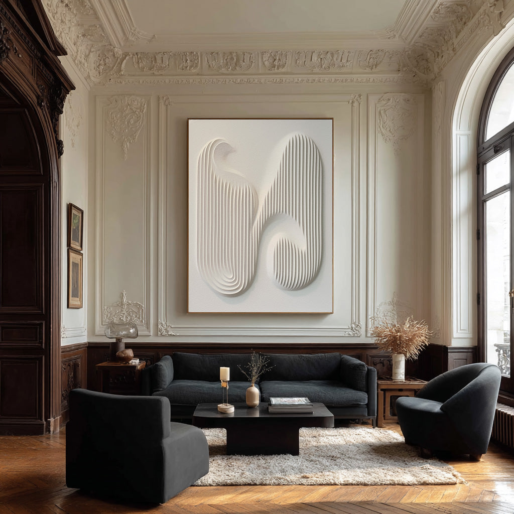 Contemporary Patterned Wall Art Textured White Canvas #AG 083