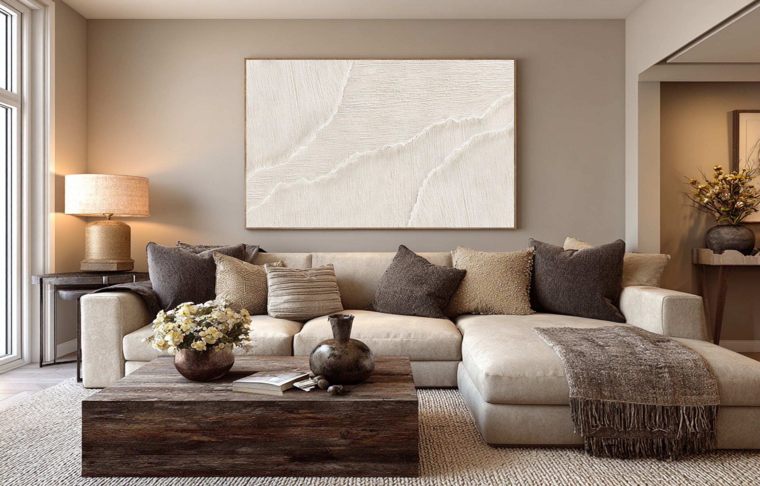 Neutral Tone Ocean Wave Painting - Large Minimalist Canvas #AG 070