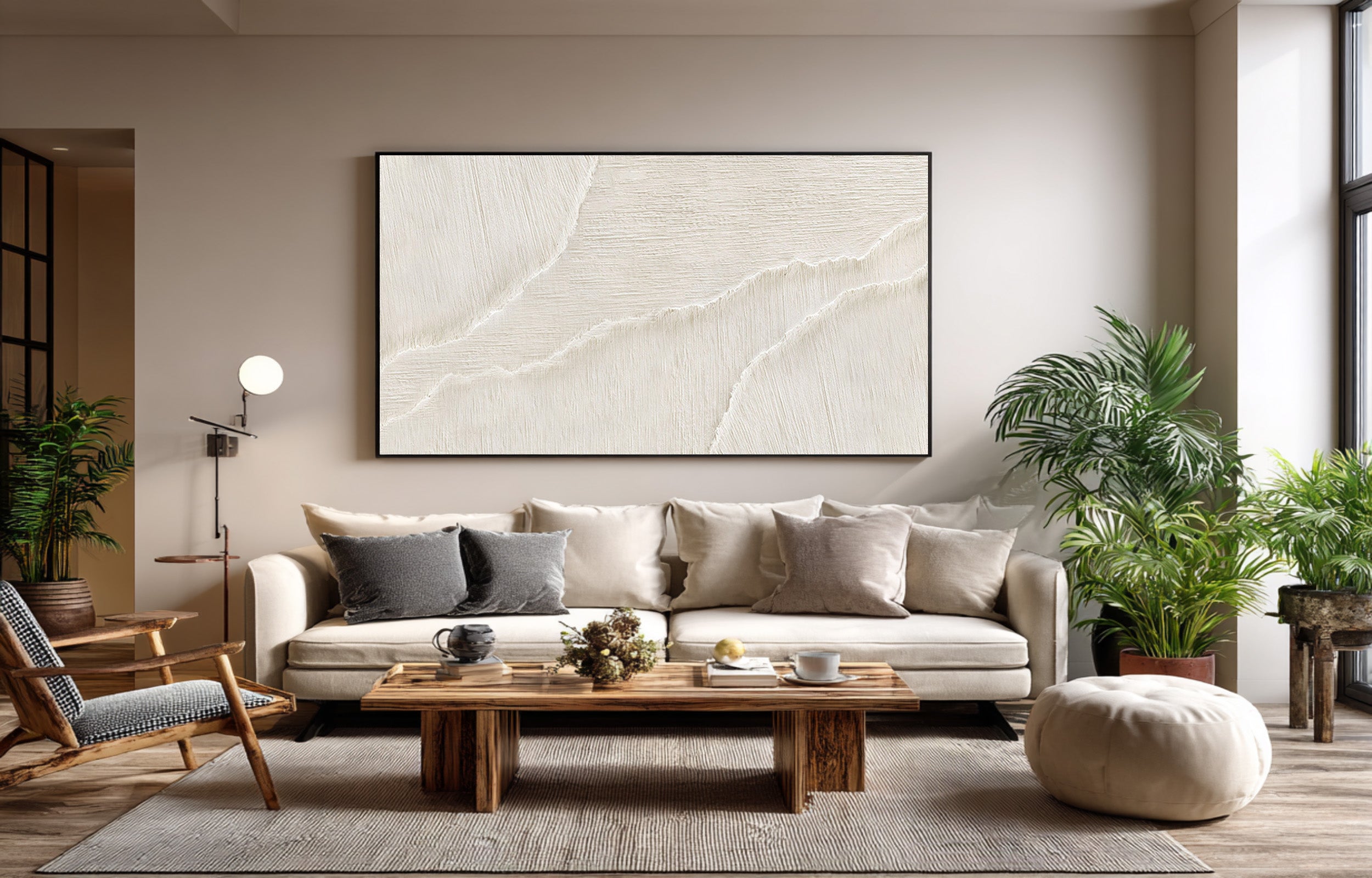 Neutral Tone Ocean Wave Painting - Large Minimalist Canvas #AG 070