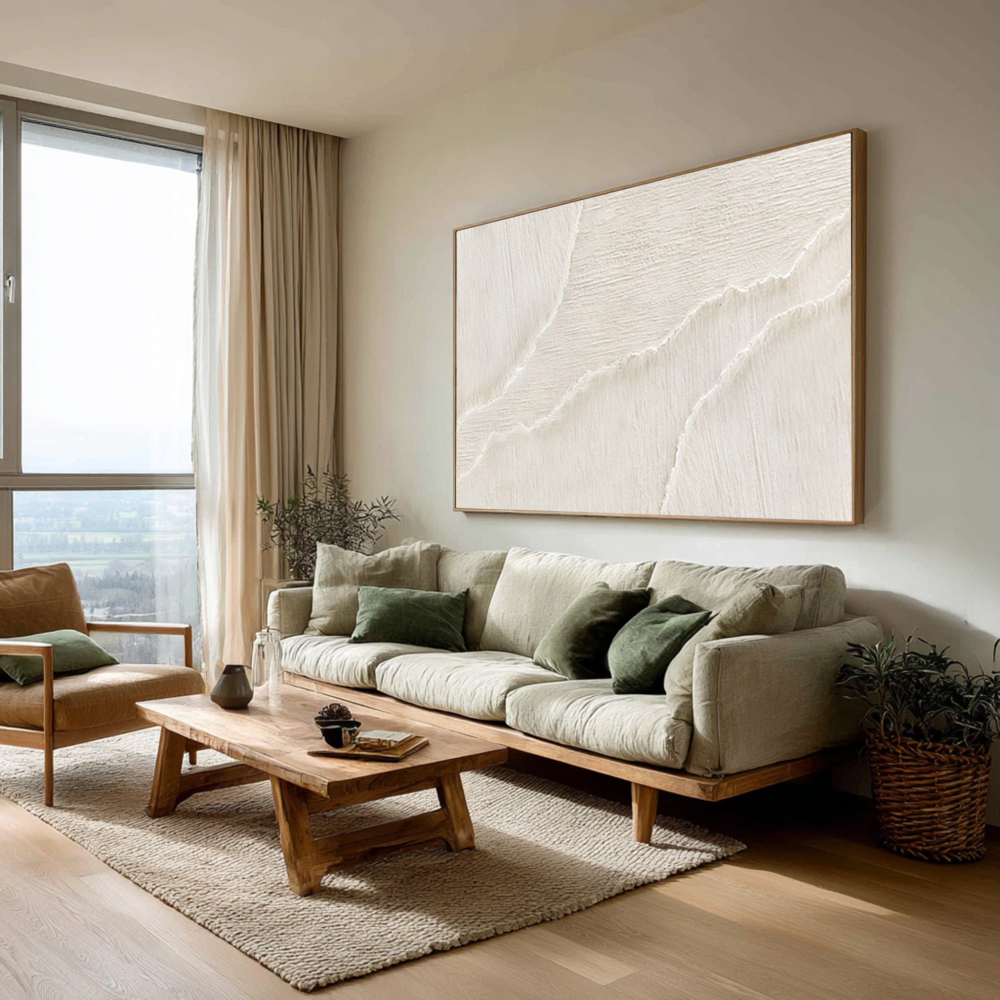 Neutral Tone Ocean Wave Painting - Large Minimalist Canvas #AG 070