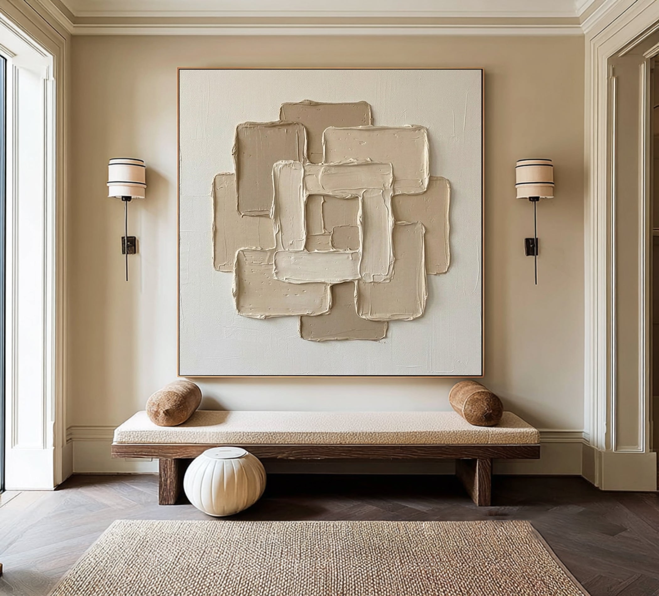 Large Gallery Style Oil Painting – Luxury Neutral Abstract Texture Decor