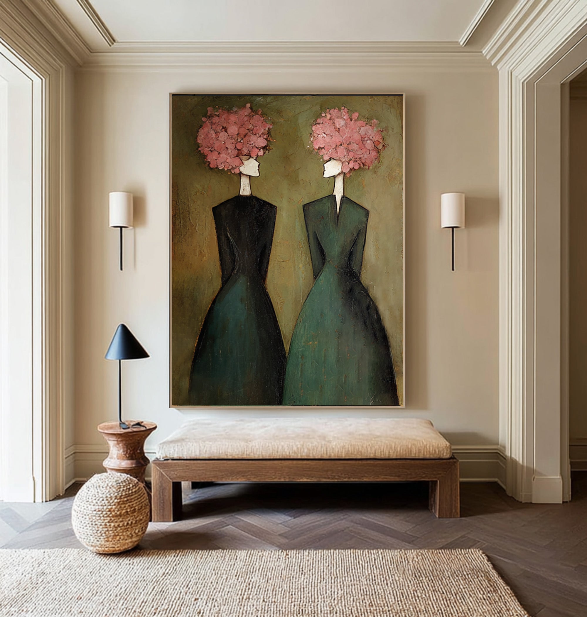 Figurative Floral Oil Painting of Two Women #CZ 032