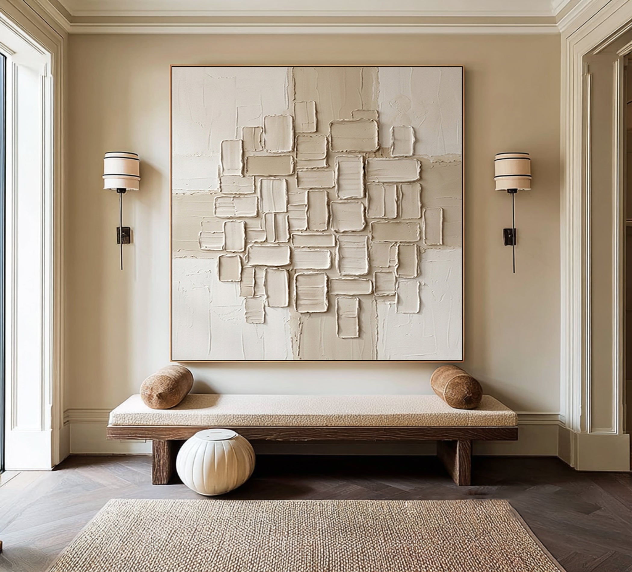Large Geometric Textured Canvas Art Contemporary Neutral Wall Decor
