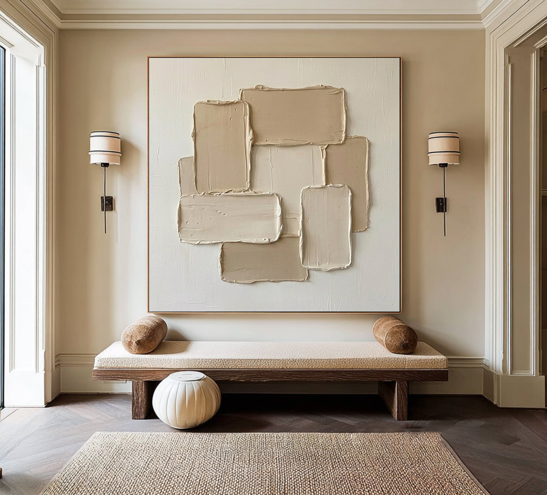 Large Minimal Blocks Oil Painting – Contemporary Hand Painted Texture Art