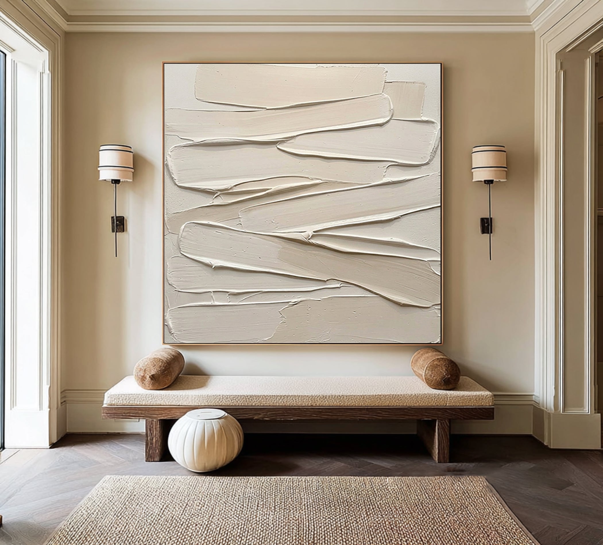 Large Sculptural Ribbon Texture Wall Art Hand Painted Canvas