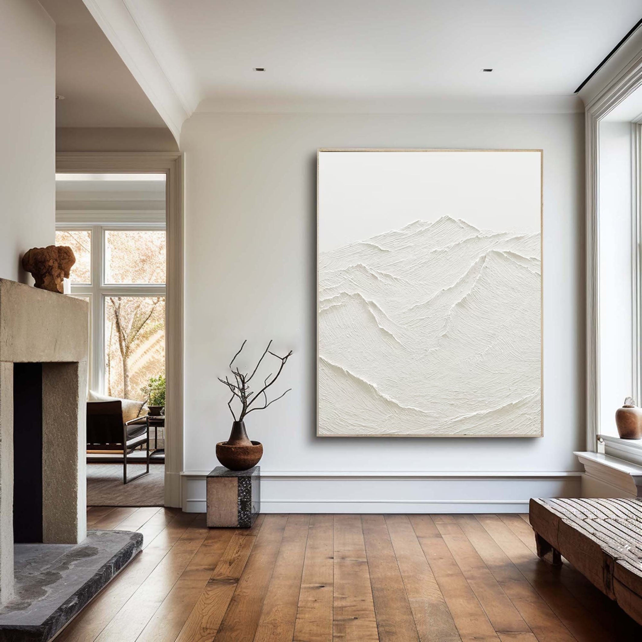 لوحة جبلية بيضاء بسيطة، ديكور فني تجريدي #MM165