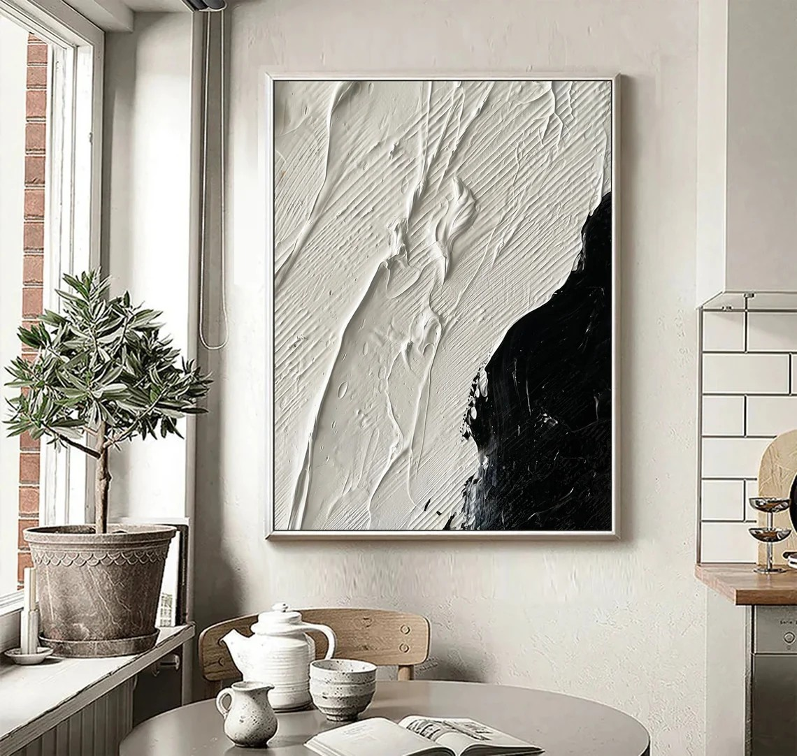 Dramatic Black and White 3D Textured Abstract, Bold Wall Art #MM433