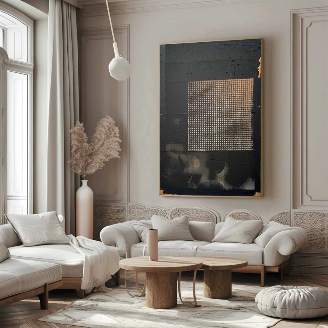 Dark Textured Abstraction, Geometric Grid Focus, Modern Canvas #MM419