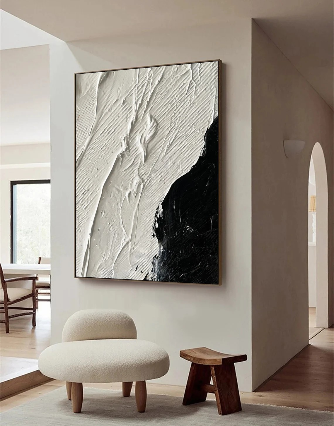 Dramatic Black and White 3D Textured Abstract, Bold Wall Art #MM433