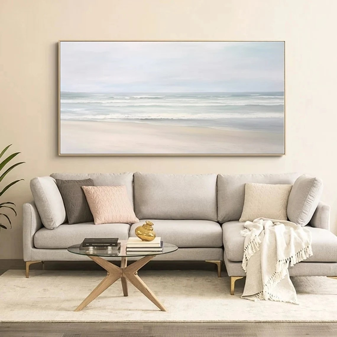 Serene Beach Landscape Oil Painting, Calming Coastal Art on Canvas #MM444