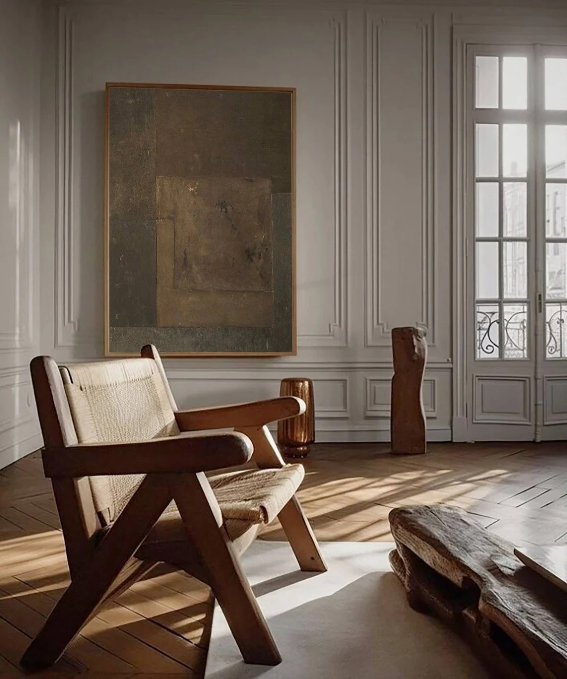 فن وابي سابي التجريدي ذو الملمس البني الطبيعي والأناقة #MM252