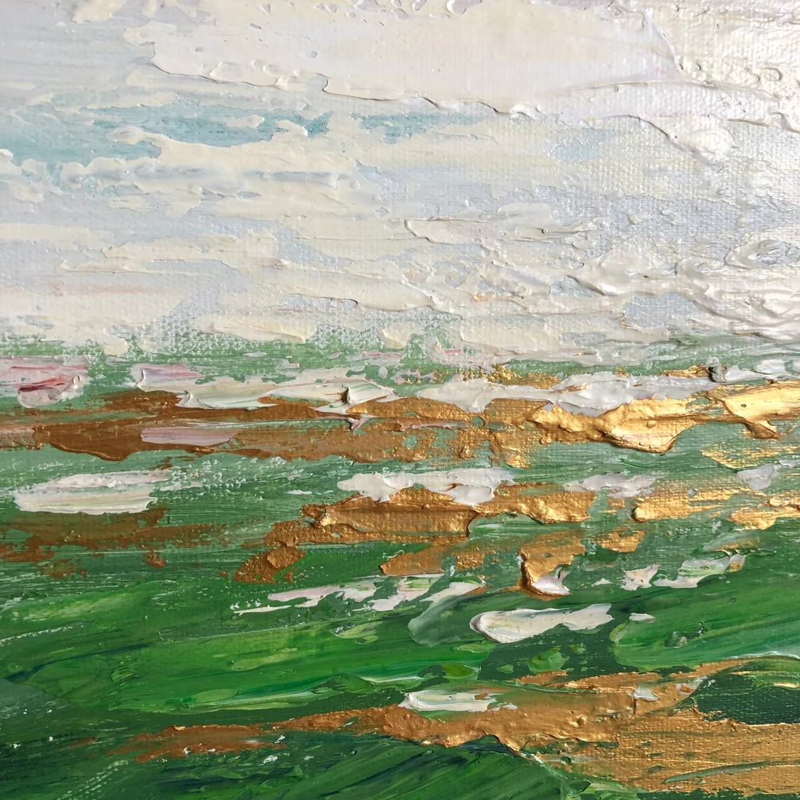 Abstract Green Landscape Oil Painting, Modern Nature Art #MM383