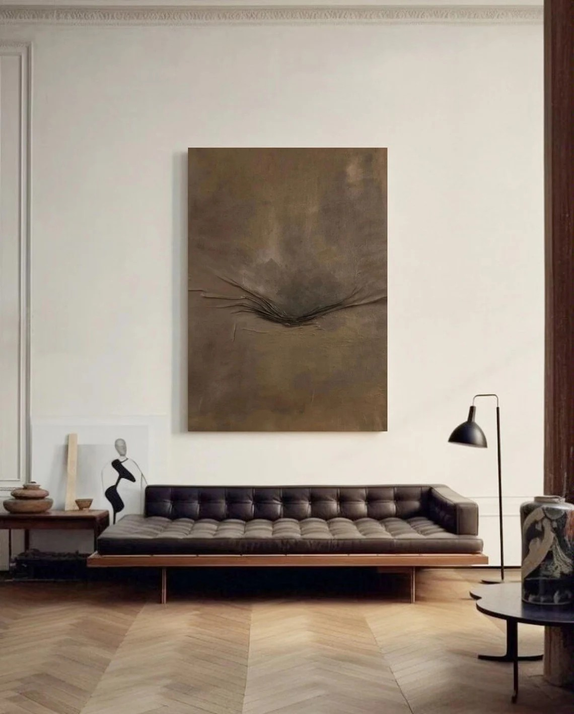 لوحة فنية تجريدية محايدة بنية اللون هادئة الملمس ذات ملمس خشبي #MM242