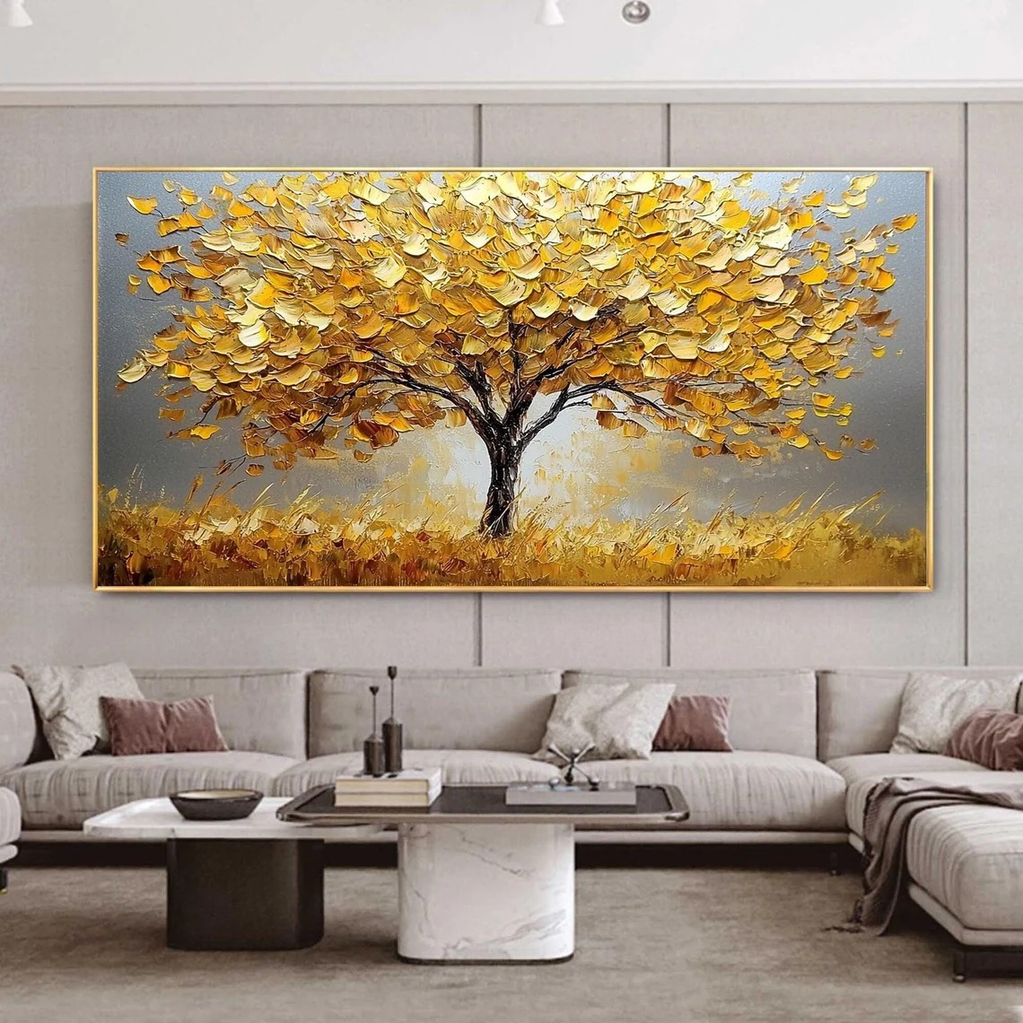 Modern Impasto Texture Gold Tree Wall Art, Luxurious Piece #MM440