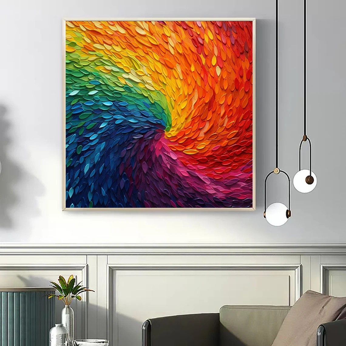 Abstract Colorful Vortex Texture Canvas with Impasto Rainbow #MM442