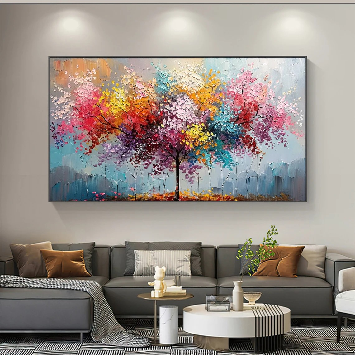 Colorful Abstract Blossom Tree Canvas For Living Room #MM438