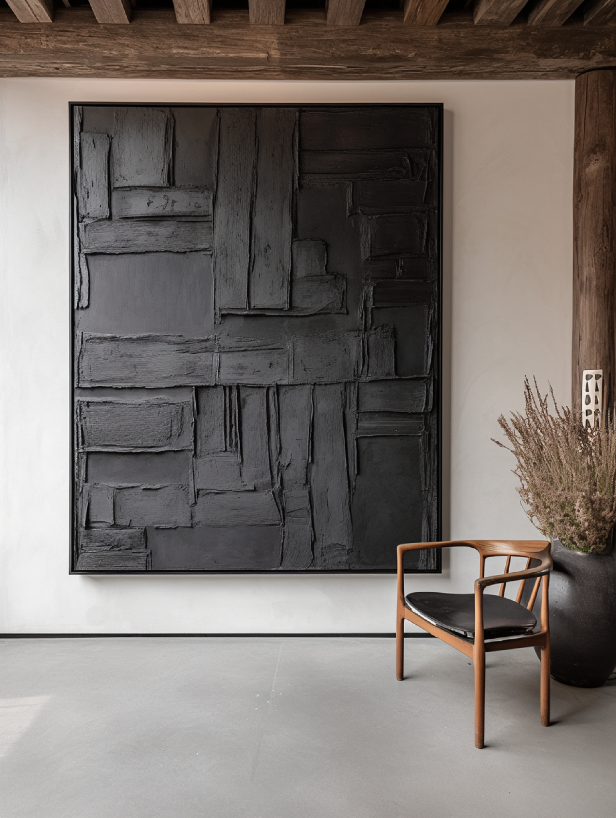 Black Blockwork: Geometric Abstract, Architectural Texture #MM508
