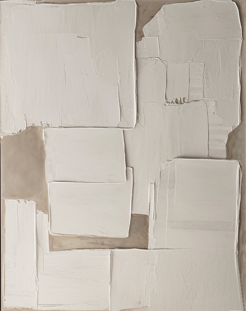 3D Modern Abstract Canvas, Beige and White Relief #MM504