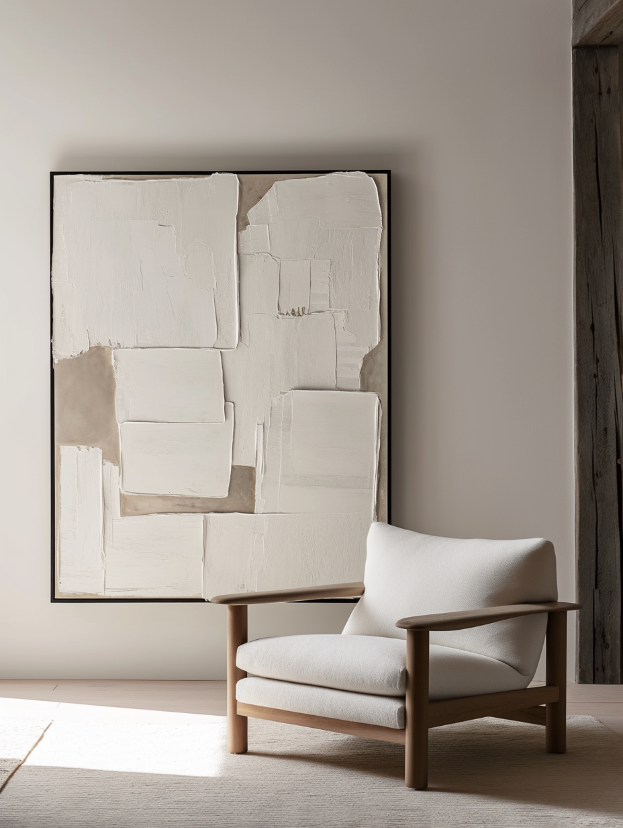 3D Modern Abstract Canvas, Beige and White Relief #MM504