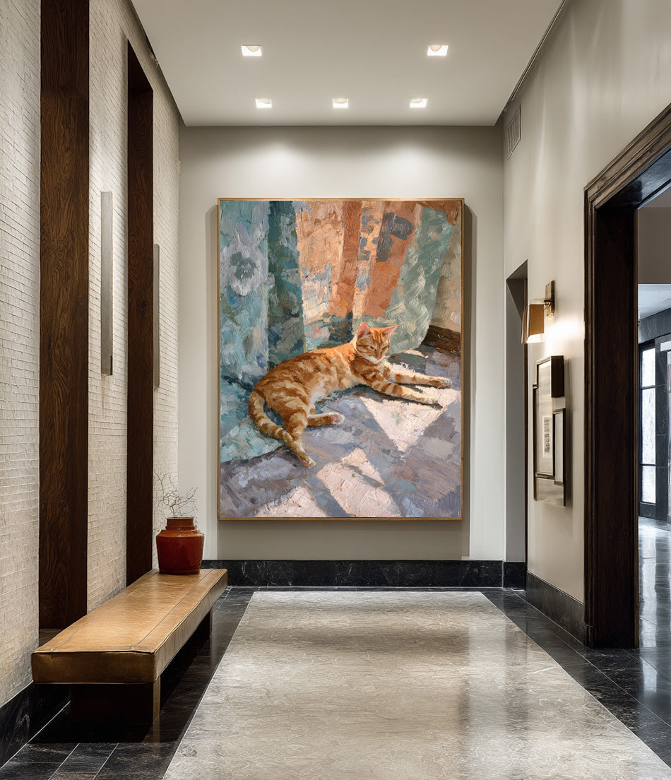 Cat in Sunlight Canvas - Modern Animal Painting #AG 055