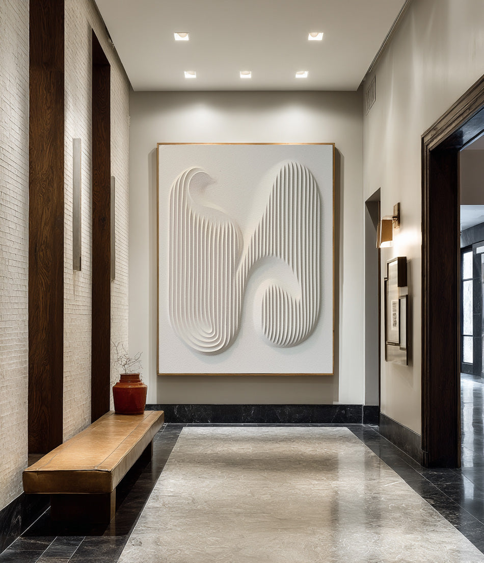 Contemporary Patterned Wall Art Textured White Canvas #AG 083