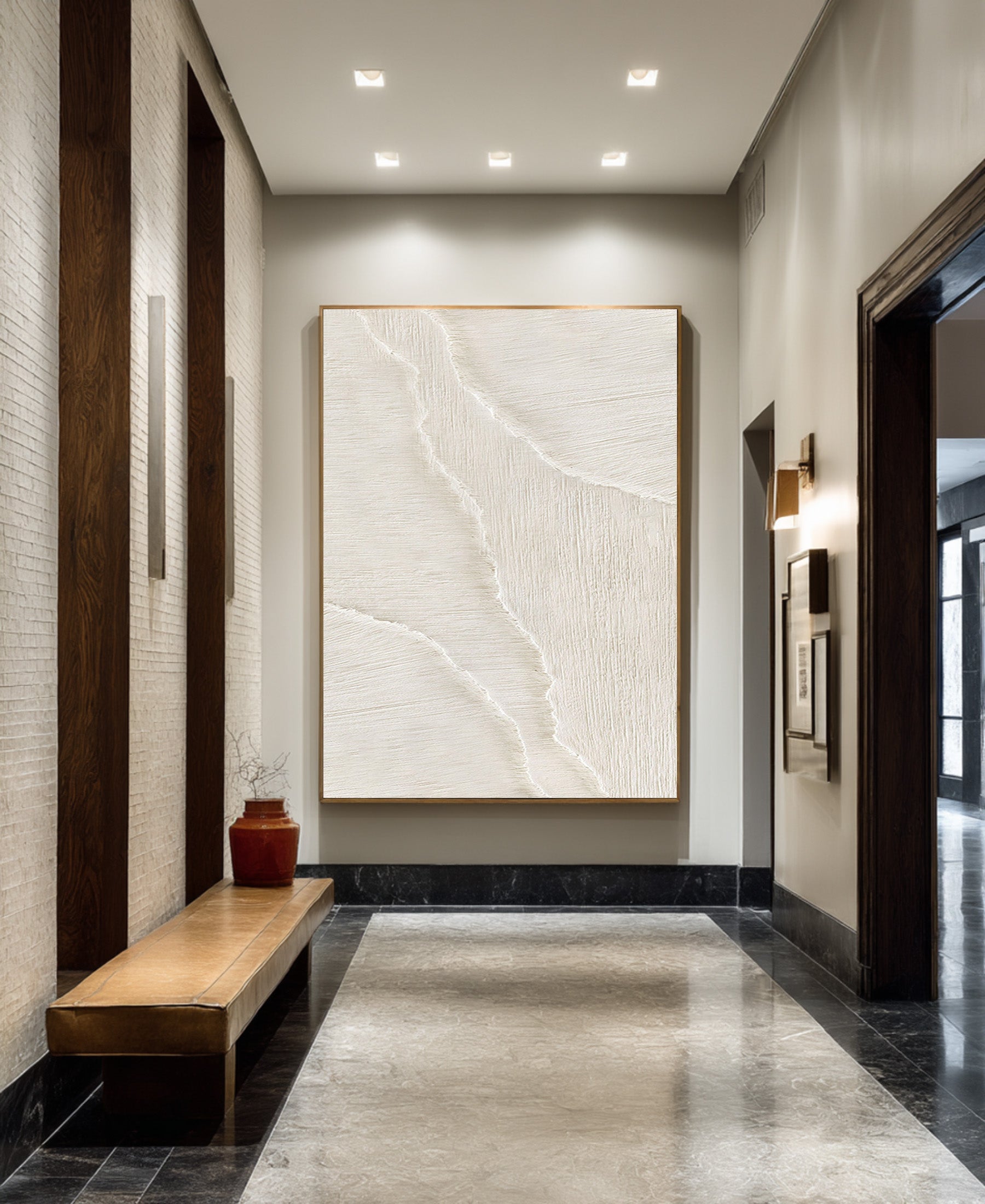Large Beige Ripple Painting - Minimalist Entryway Art #AG 071