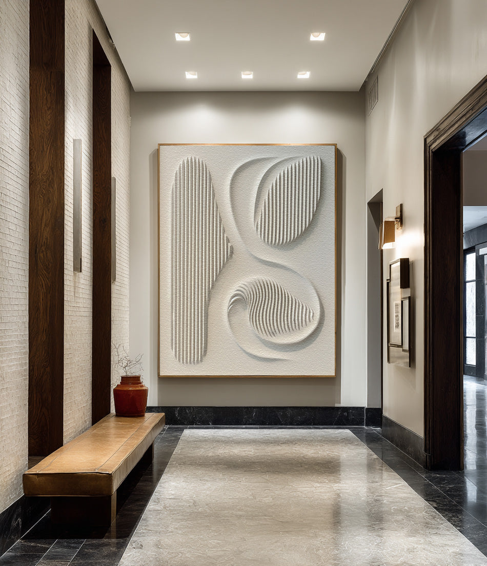 Abstract Curved Line Relief Painting Modern Foyer Art #AG 084