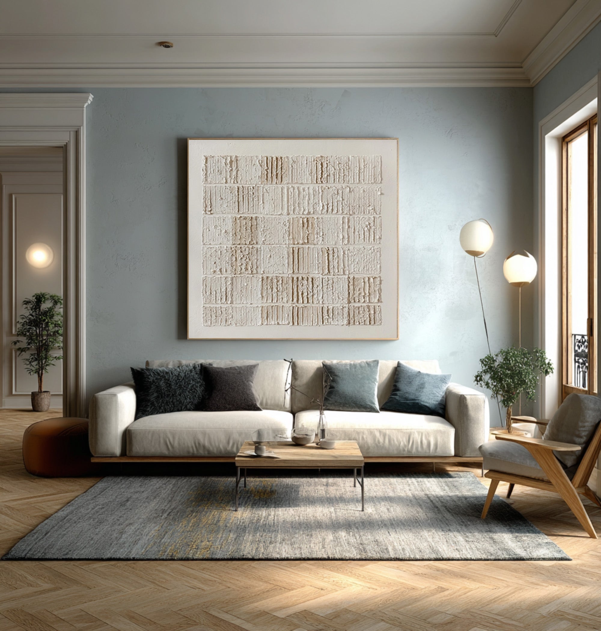 Large White Relief Painting - Minimalist Wall Decor #AG 057